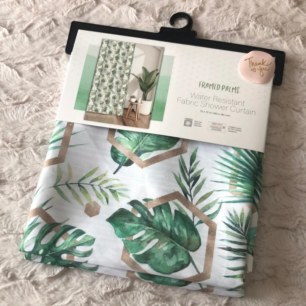 Tropical Palm Leaves Water Resistant Fabric Shower Curtain